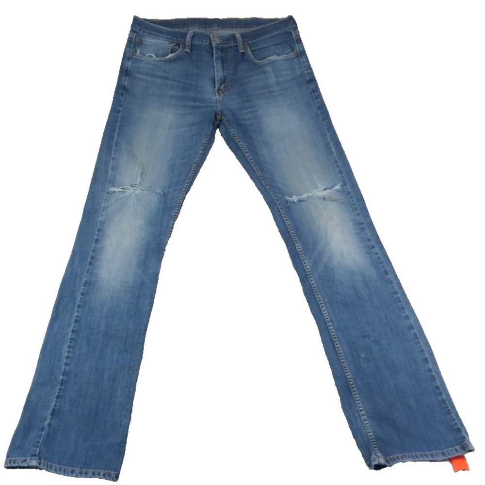 Levi's 527 Slim Bootcut Jeans Distressed Whiskered Denim Blue Mens 34x36 Casual